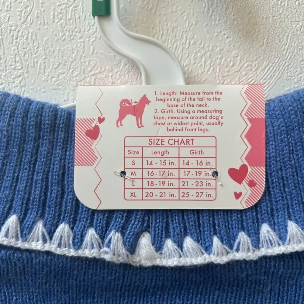 NWT Blue Heart Dog Sweater Large Valentine Pet Knit Pullover